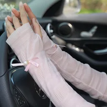 Летние солнцезащитные кремовые шелковые рукава Drive Женские сексуальные тонкие перчатки Летние √