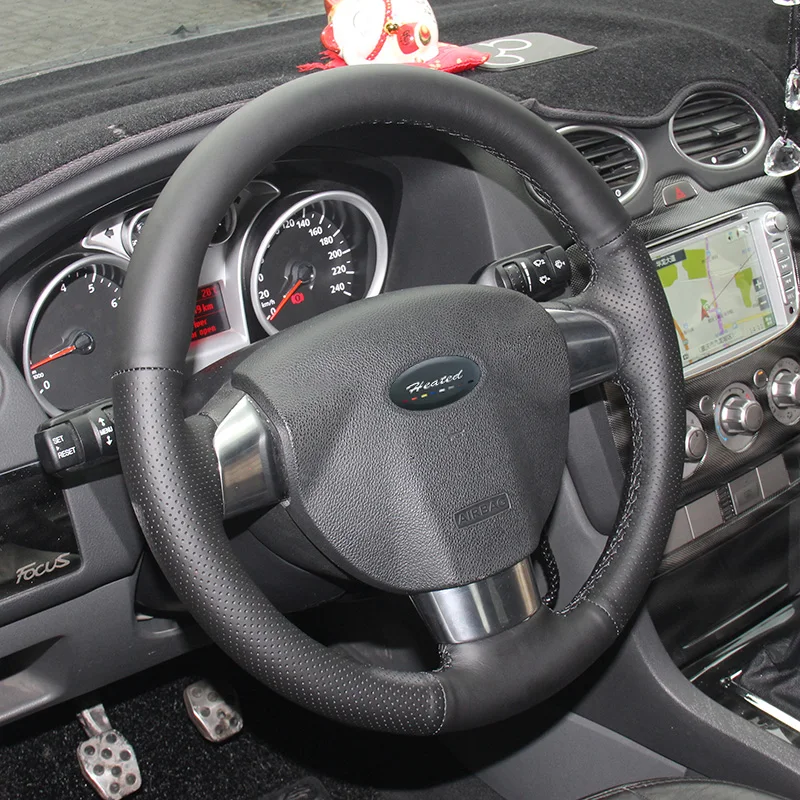 Роскошные ручной Вышивание Наппа Кожа Авто Руль Обложка для Ford Focus 2(3 говорил) тюнинг автомобилей оплетка на руль для форд фокус 2