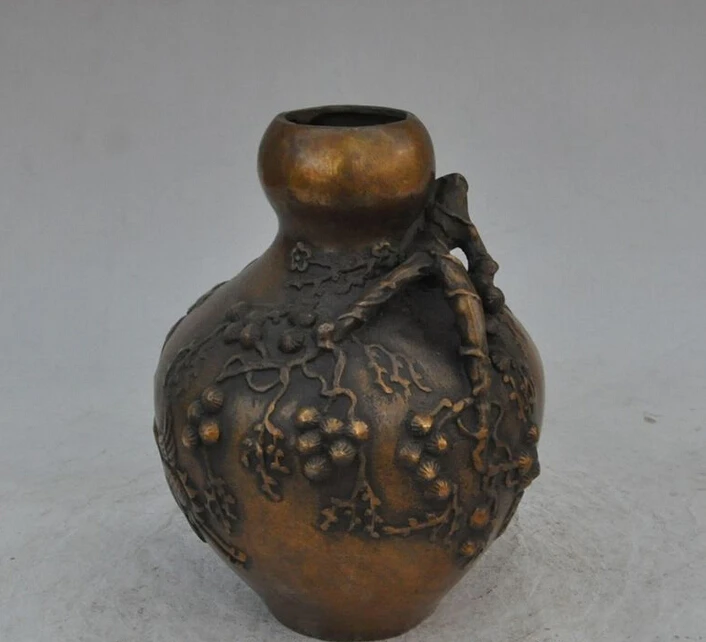 

7"marked chinese bronze fly crane bird Tree branches Cloud statue pot vase jar