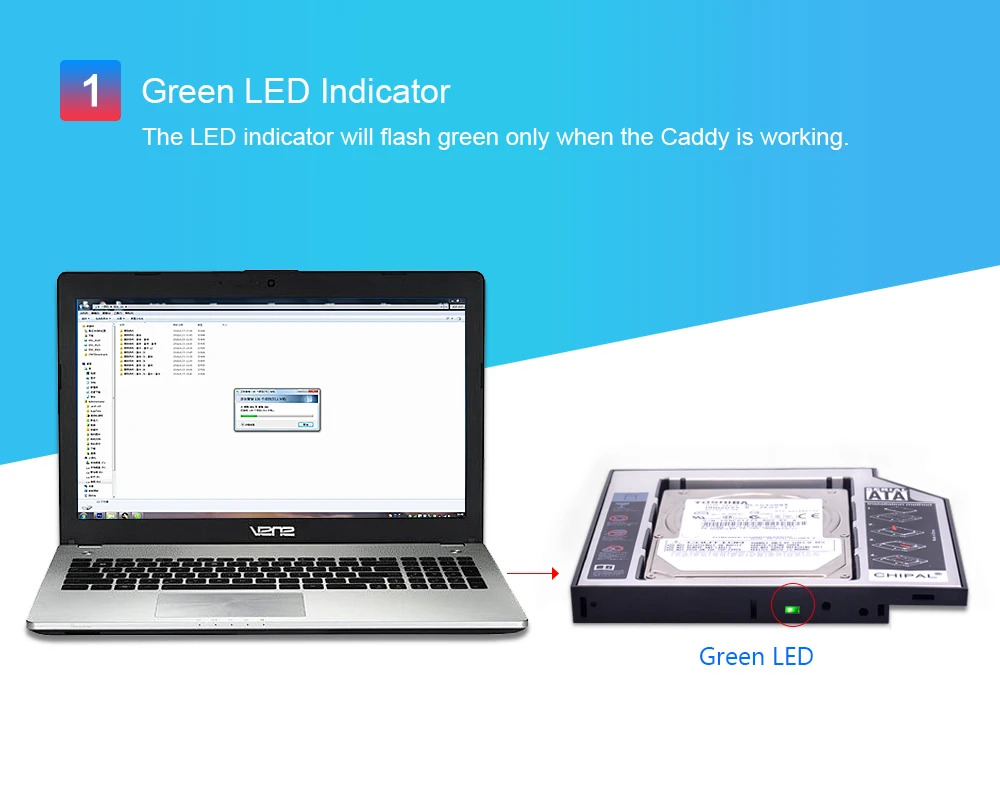 CHIPAL Универсальный 2nd HDD Caddy 12,7 мм SATA 3,0 2," SSD чехол для жесткого диска адаптер+ светодиодный индикатор для ноутбука CD DVD-ROM Optibay