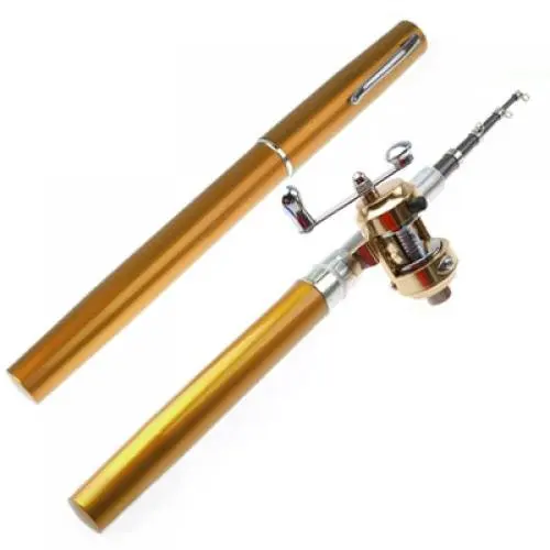 

8 Pack New Golden Mini Pocket Aluminum Alloy Fish Pen Fishing Rod Pole+Baitcasting Reel