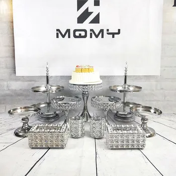 

7-11pcs/set Wholesale Wedding Tiered Crystal Tier Three Cupcake Set Display Silver Luxury Mirror Cake Stand
