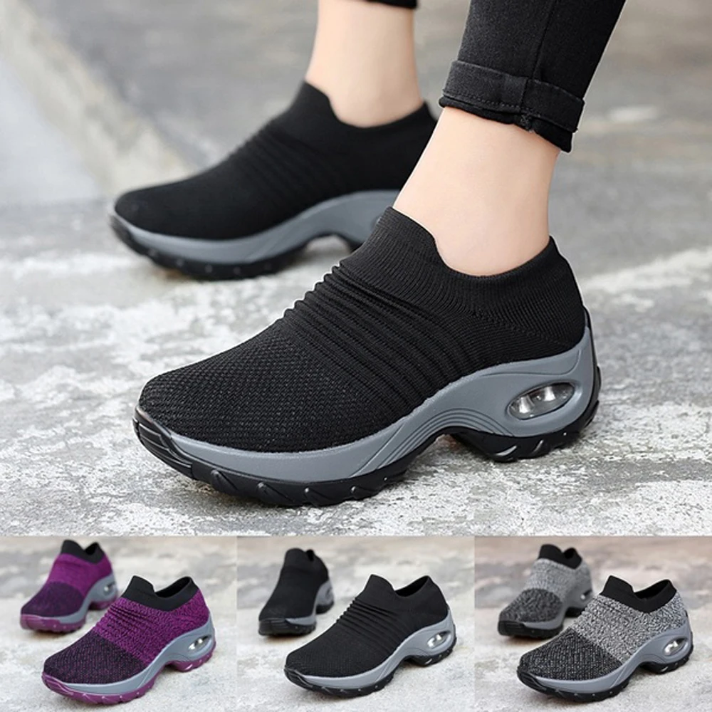 

Women's Vulcanize Shoes Mesh PU Air cushion soft Sneakers Ladies Casual Wedge Women Air Cushion Running Breathable Sports Shoes