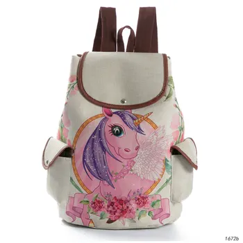 

Unicorn Cartoon Backpack Canvas Dot School Bag Shoulder Travel Bag for Teenagers Girls Women