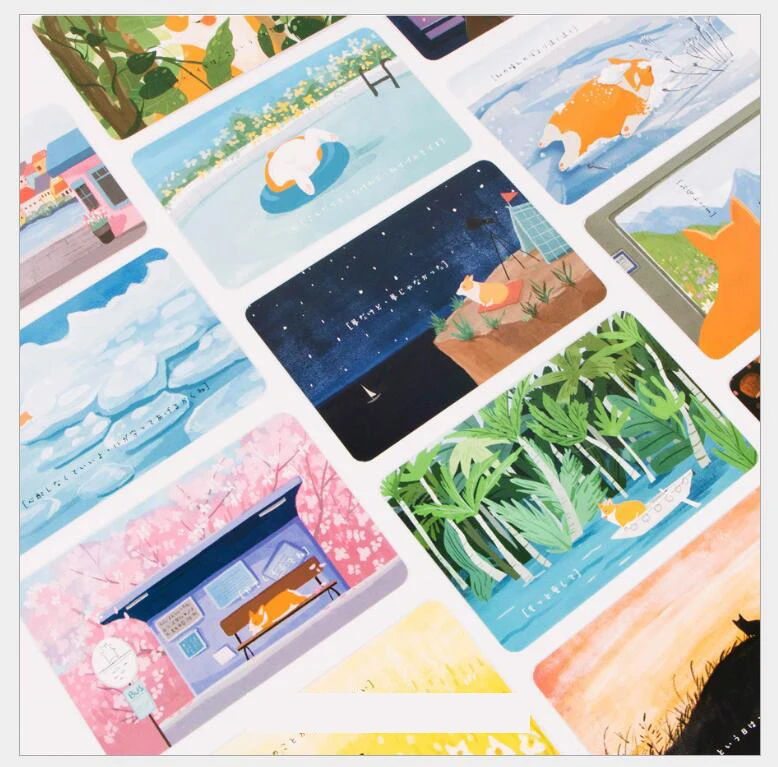 30 sheets Lot Cute Cartoon Corgi Postcard Greeting Wish Card Christmas and New Year Fashion gifts 14X 9cm (2)