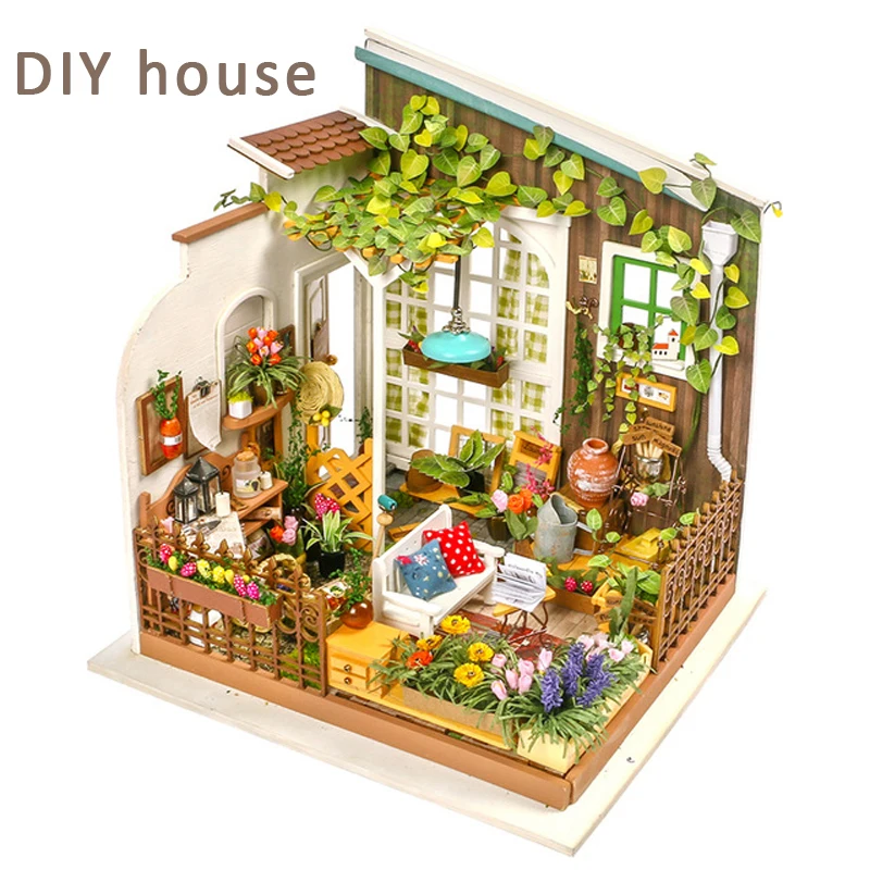 

Robotime DIY Wooden Doll House Miniaturas DollHouse With 3D LED Furniture Model Handmade Toys Alice Sweet Dreams DG108 #D