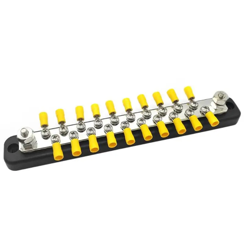 Черный+ серебристый 150Amp 20-Way шина 20 винтов+ 2 шпильки блок распределения питания с клеммами Луженая латунь шпилька материал 300 В AC