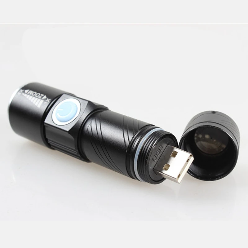 Светодиодный мини-фонарик с зумом 2000лм, 3 режима, масштабируемый фонарь, USB фонарик, перезаряжаемый литиевый аккумулятор, фонарь с ремешком