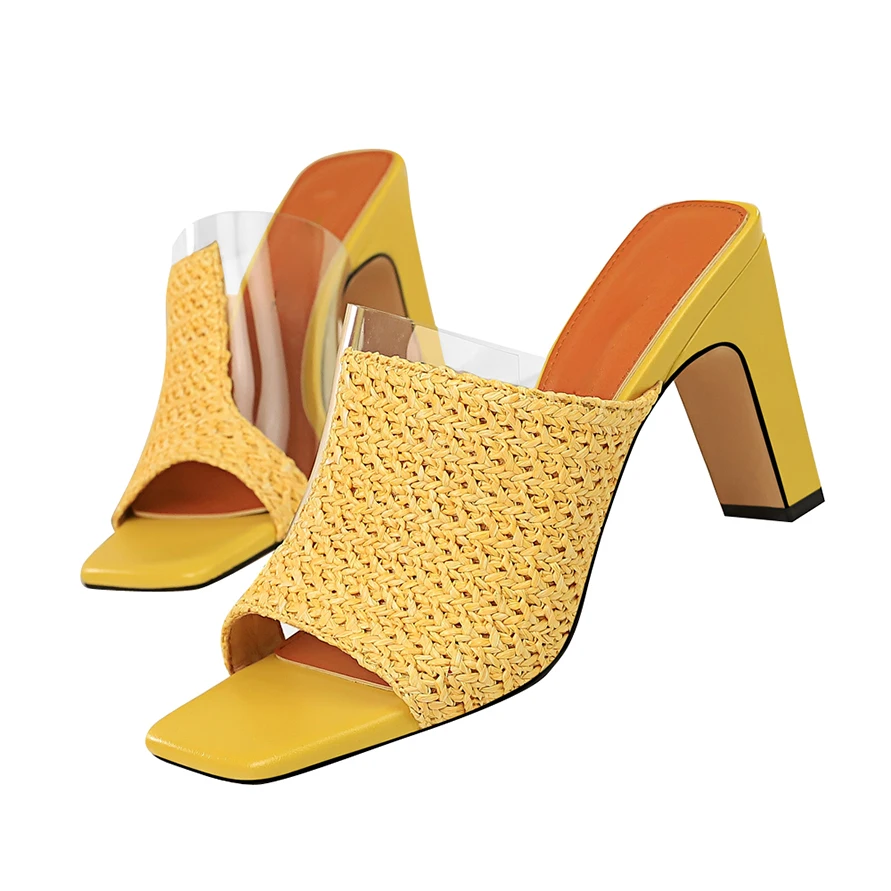 yellow block heel mules