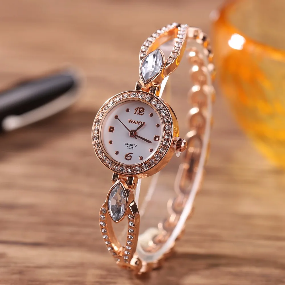 MINHIN, Новое поступление, женские часы-браслет, Роскошные наручные часы с кристаллами, женские кварцевые часы из сплава розового золота