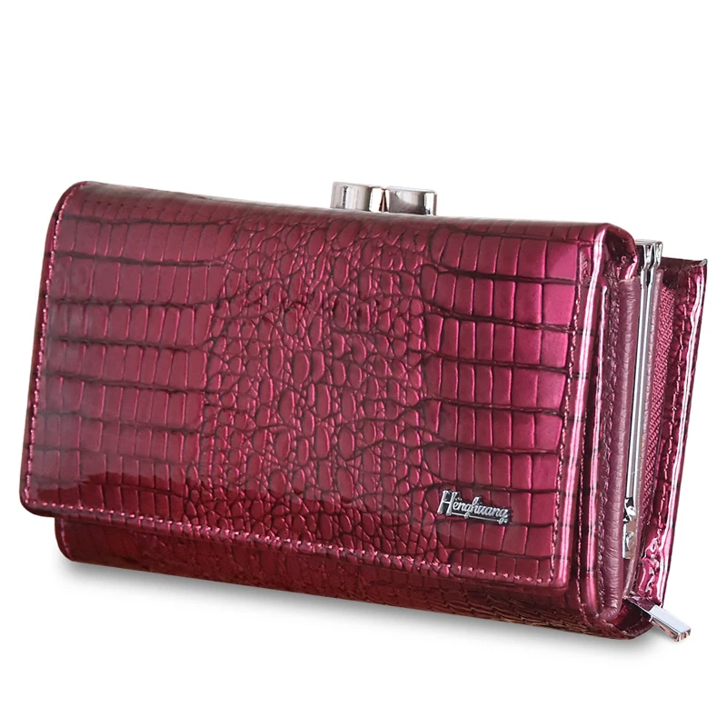 Cena Mini prawdziwej skóry kobiet portfele Alligator mały portfel z zamkiem i klamerką panie Clutch Bag torebka 2019 nowych kobiet luksusowe portmonetki