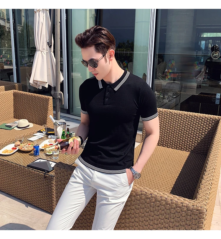 Новинка, Корейская мужская рубашка поло с коротким рукавом, мужская приталенная рубашка поло, летняя дышащая Повседневная рубашка поло, Para Hombre, 2XL-M