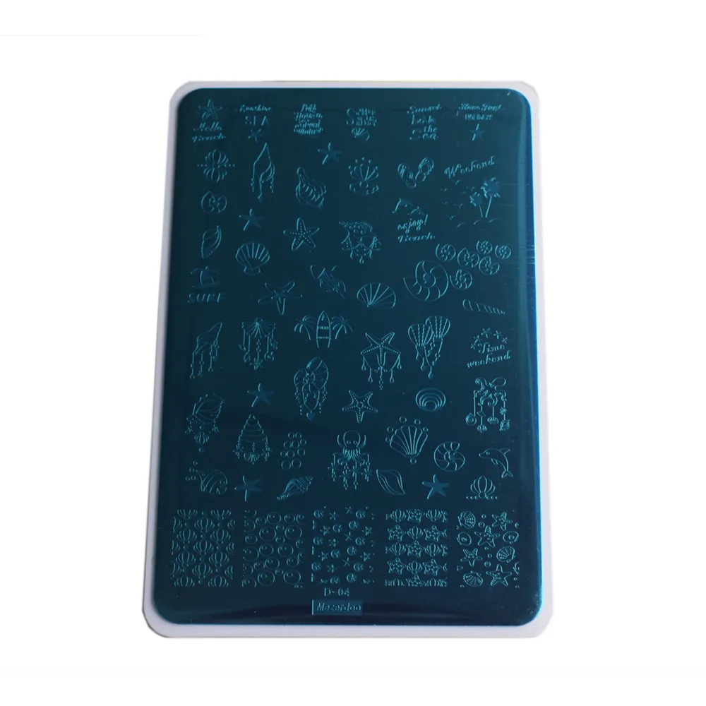 Летние тематические шаблоны для стемпинга Морская звезда раковины Цветочные ногтей штамп пластины серфинга шаблон пальмовое дерево изображения ногтей инструменты Mezerdoo D-04