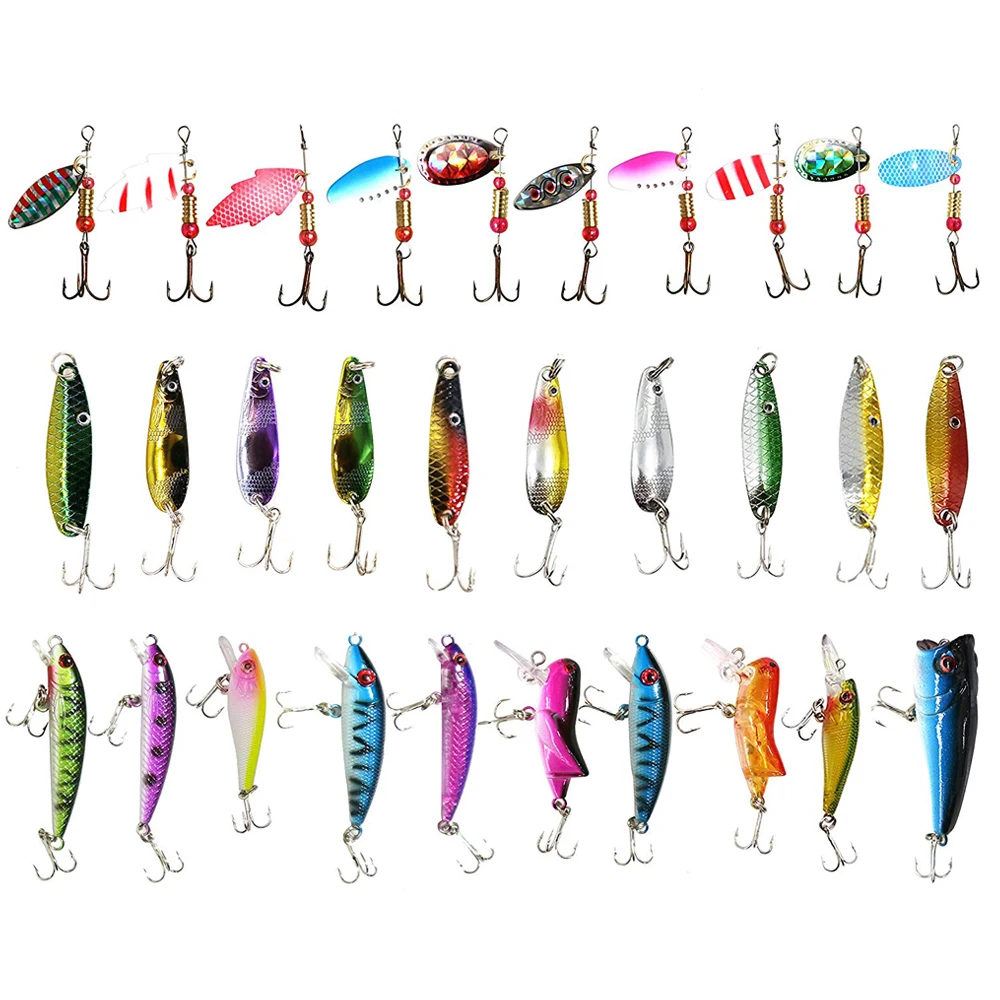 30pcs/set Fishing Lure With Hooks Colorful Metal Hard Fishing Minnow Lures Spinner Baits/Pikes