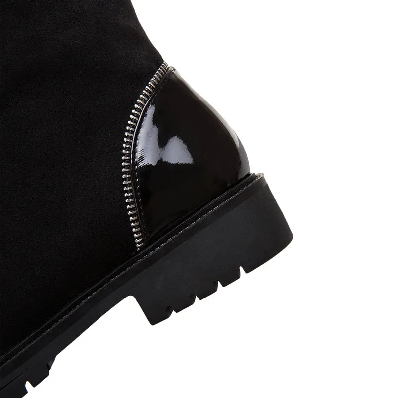 Msstor Thick Bottom Lace Up Women Boots Fashion Metal Zipper Ankle Boots Women Shoes Elegant Cross Tied Flat Boots Shoes Woman Women's Shoes