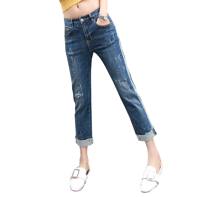 CTRLCITY джинсы в винтажном стиле для женщин большие размеры прямые брюки узкие Джинсы бойфренда белый край ретро брюки для женщин 2018 Весна