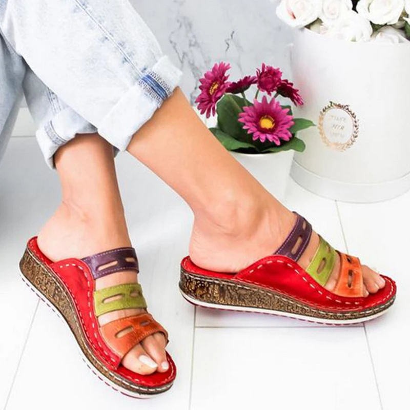 

2019 Summer Women Sandals Ladies Open Toe Casual Slippers Platform Wedge Slides Beach sandals Woman Summer Shoes big size 35-43