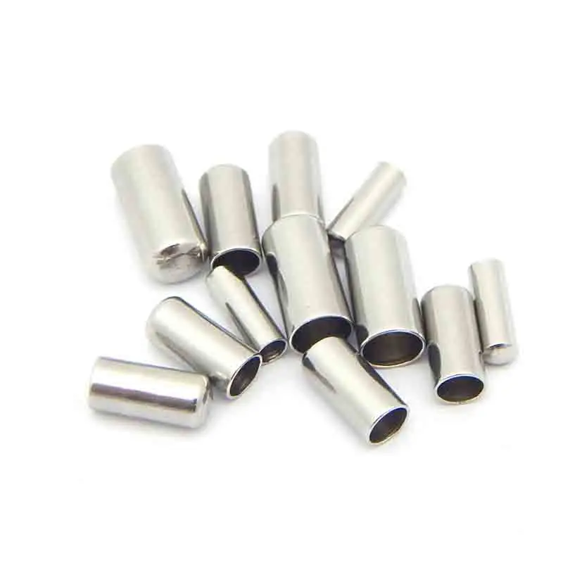 

20pcs/lot Surgical Stainless Steel Silver Tone Plain Tune End Cap Tip without Loop for 2 3 4 5mm Round Leather Cord DIY Jewelry