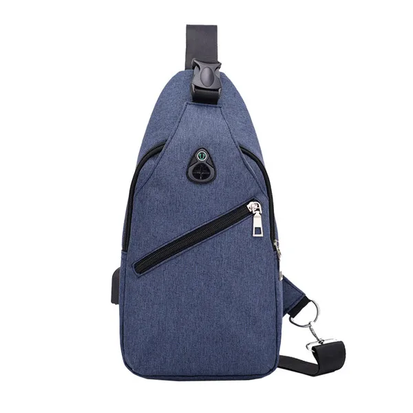 Мужская мода Открытый чистый цвет USB Холст сумка через плечо нагрудная сумка - Цвет: Blue