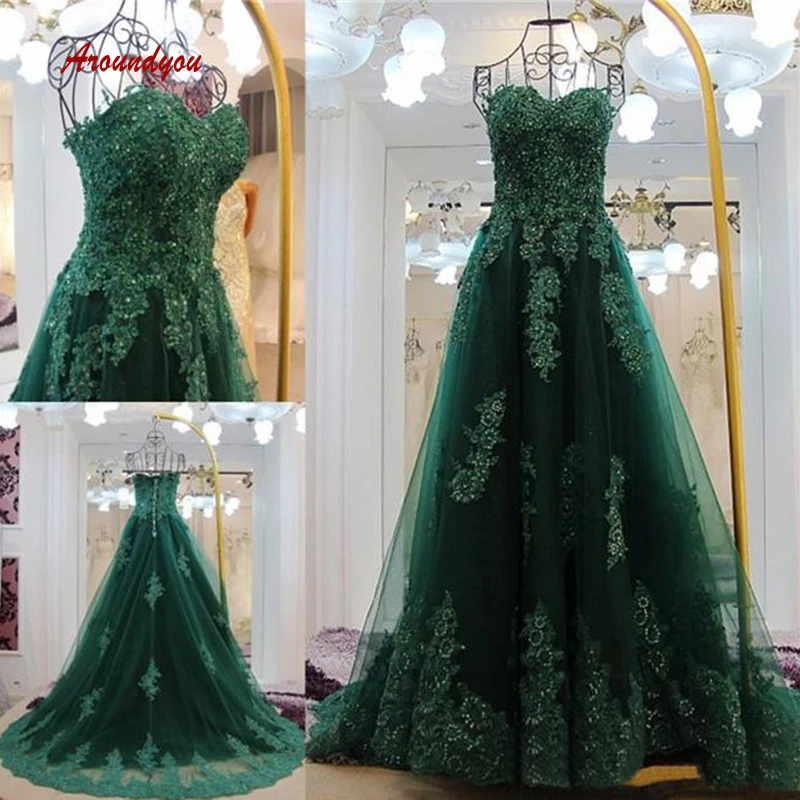 

Emerald Green Long Lace Evening Dresses Party Sexy A Line Plus Size Women Ladies Formal Dresses Evening Gown