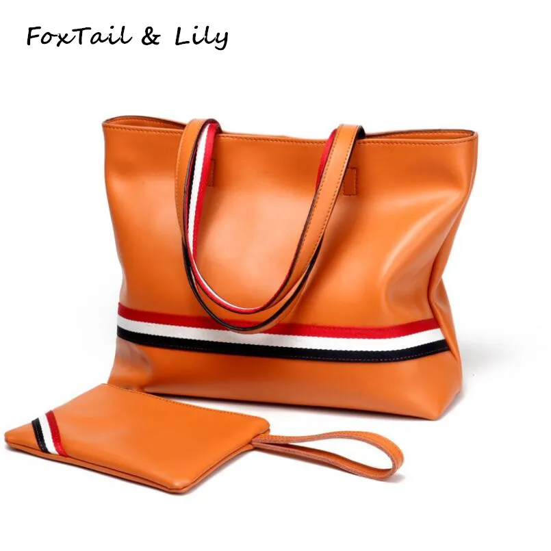 

FoxTail & Lily Women Genuine Leather Handbags Brand Lady Casual Tote Large Capacity Simple Shoulder Bag Practical Composite Bags