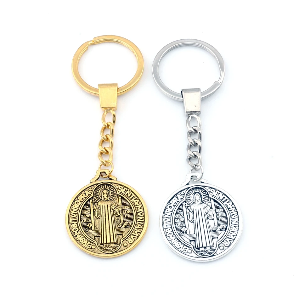 

Keychain Saint St Benedict of Nursia Patron Against Evil Cross Medal Pendants Key Ring Travel Protection DIY Accessories 2 color