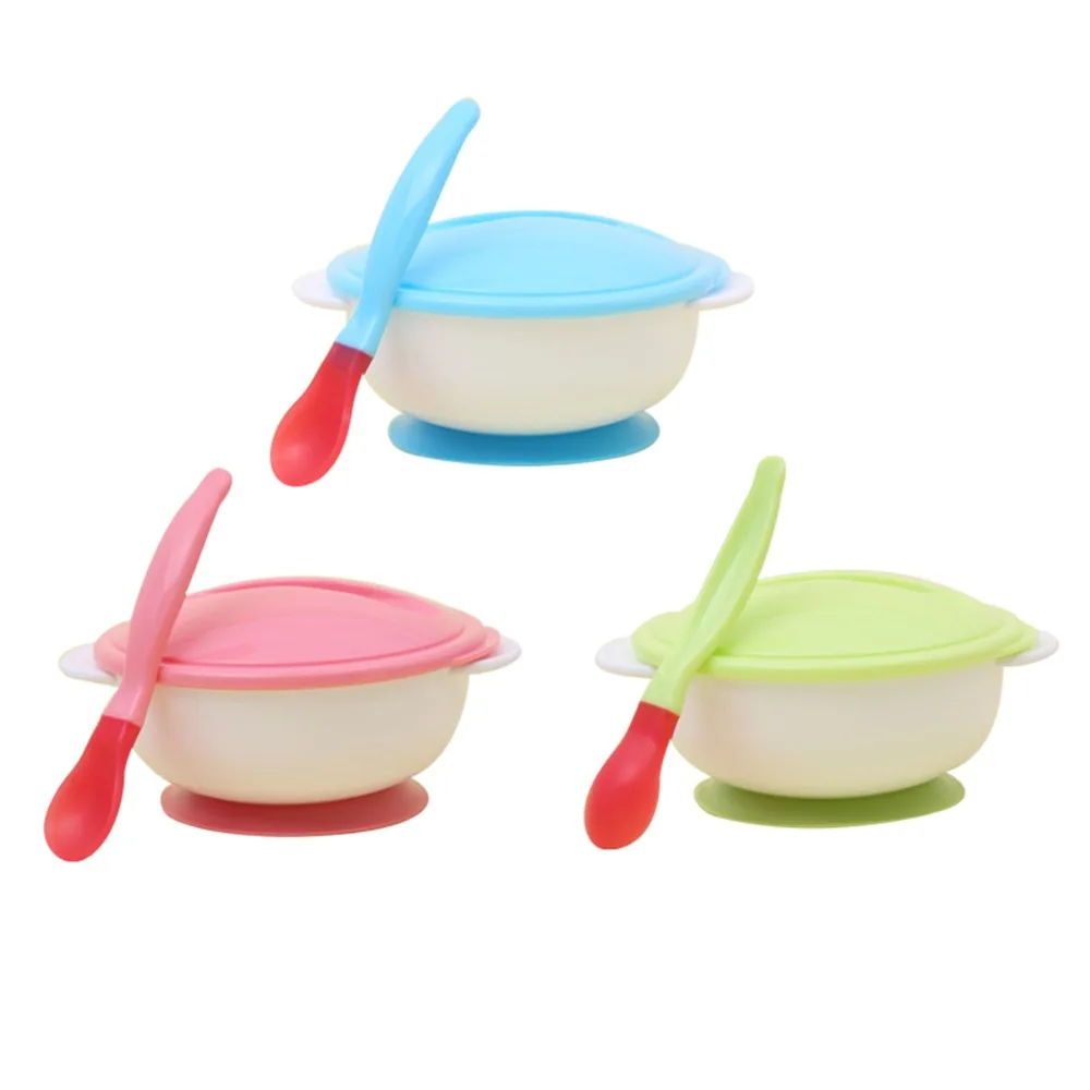 Infant Baby Feeding Bowl With Sucker + Temperature Sensing Training Spoon Baby Suction Bowl Tableware Set Kids Food Bowl Dishes Infant Baby Feeding Bowl With Sucker + Temperature Sensing Training Spoon Baby Suction Bowl Tableware Set Kids Food Bowl Dishes