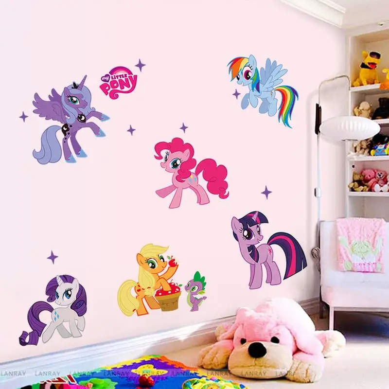 

cute horse cartoon wall stickers for kids room decoration diy animals tv roles home decal girls room 3d mural art gift 1425.