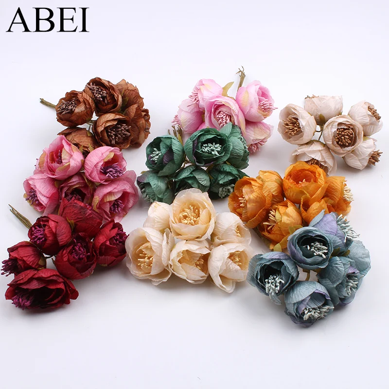 

12pcs/lot Quality Big Tea Rose Artificial Silk Flower Bouquet For Home Wedding Candy Box Evening Party Decoration Floral Garland
