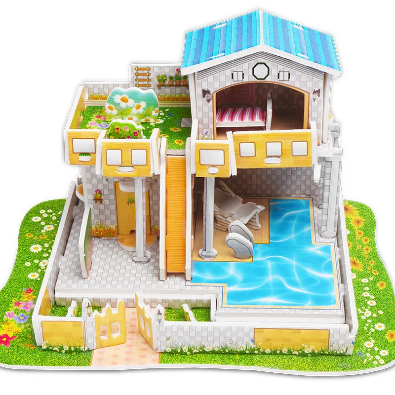 3d Diy бумажные строительные Развивающий Пазл игрушки для детей 3 лет учебный, обучающий пазл игрушки головоломки подарки для девочек - Цвет: 29 Swim Pool Villa