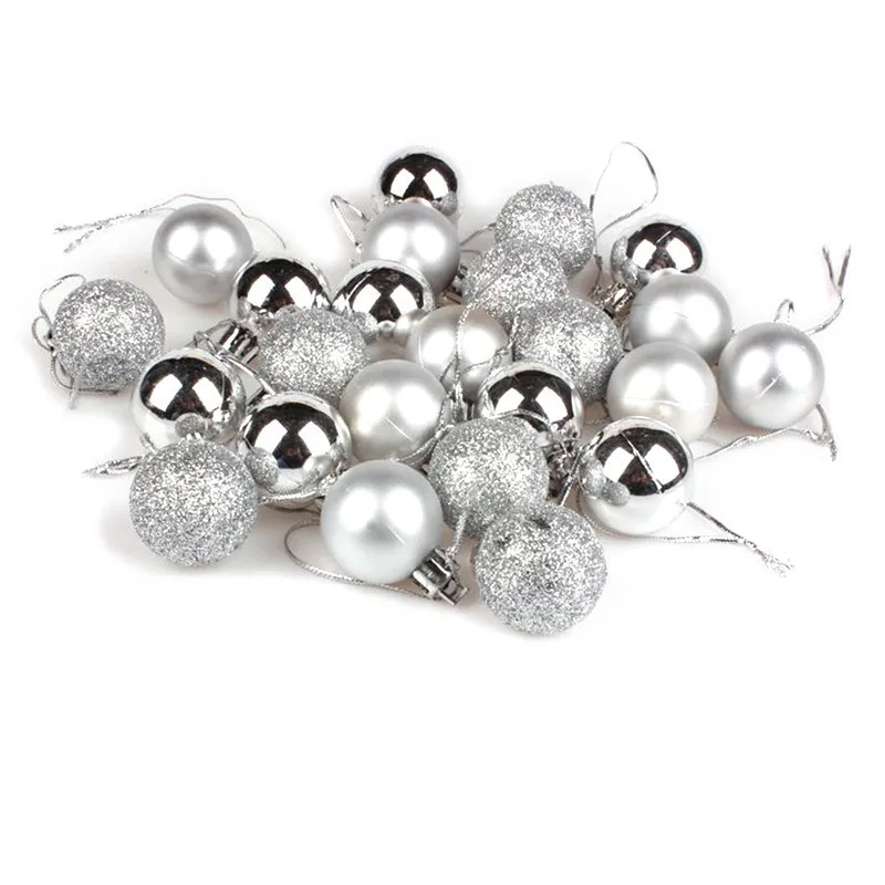 24Pcs/Lot Colorful Glitter Christmas Balls Ornament Hanging Baubles Decoration For Christmas Party Decoration - Цвет: Silver