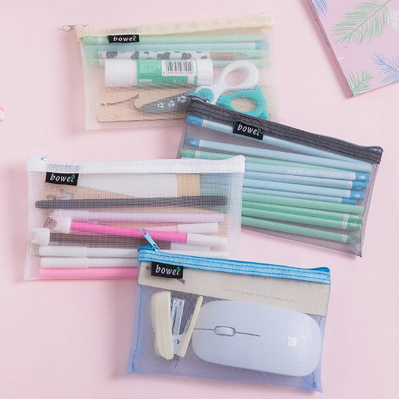 

1 pcs Simple Transparent Mesh Pencil Case Office Student Pencil Cases Nylon Kalem Kutusu School Supplies Pen Box Astuccio Scuola