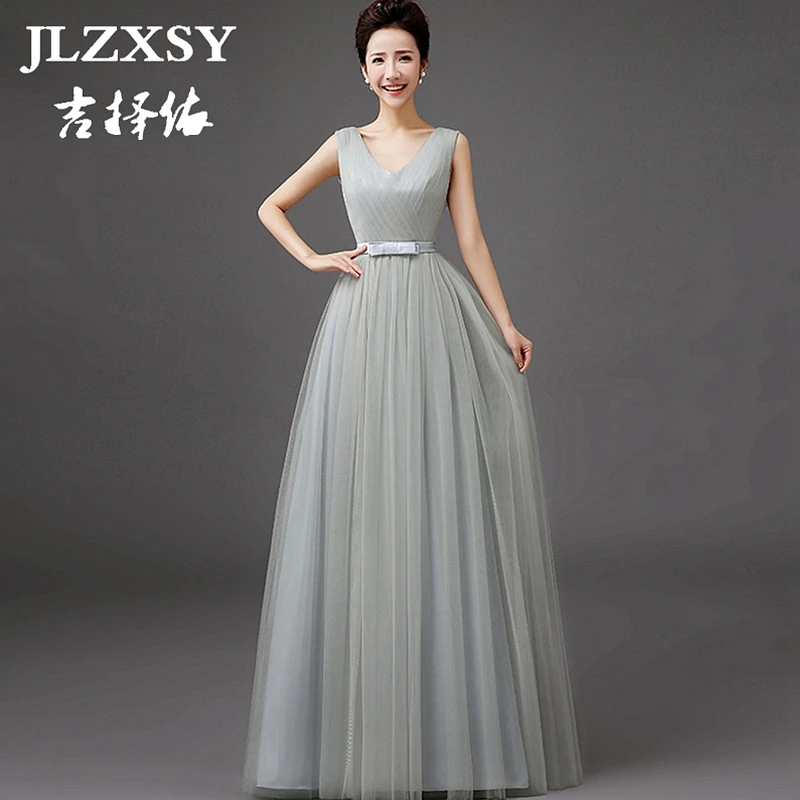 

JLZXSY New Elegant Silver Gray Wedding Long Maxi Dress Bridesmaid 2017 Pleated Swing Formal Party Dress 5 Styles
