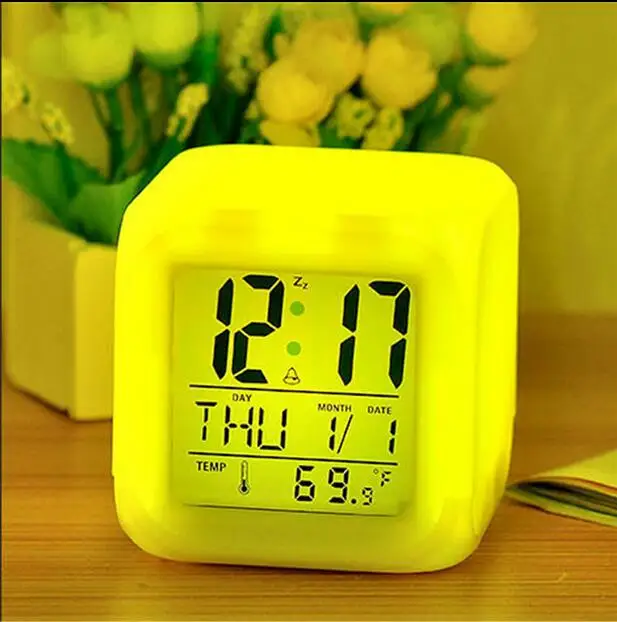Красочный будильник цифровые часы токарные цвета просыпаются свет белый украшают куб