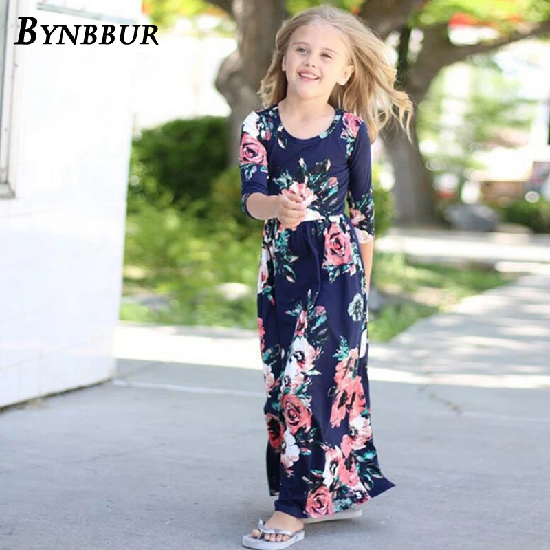 Bynbbur Floral Print Long Dress Girls With Pockets Party Dress Long Sleeve O Neck Soft Cute Baby Kid Girl Dress 2019 Summer New Bynbbur Floral Print Long Dress Girls With Pockets Party Dress Long Sleeve O Neck Soft Cute Baby Kid Girl Dress 2019 Summer New