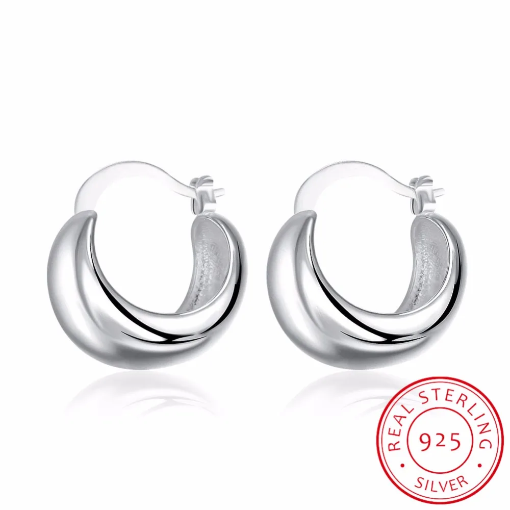 

LEKANI Small Circle Smooth Crescent Moon Hoop Earrings For Women 925 Sterling Silver Vintage Europe Fine Jewelry Wholesales