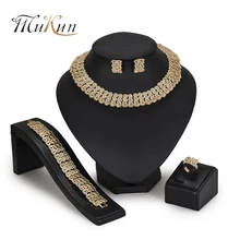 MUKUN Vrouwen sieraden set Afrikaanse Dubai Gouden Sieraden Sets Voor Vrouwen Nigeria Wedding Sieraden Set Bruids Kostuum Sieraden ontwerp(China)