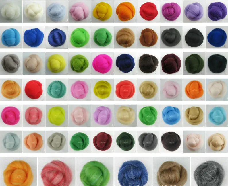 

Mix 60 different Light and dark Colors Merino Wool Fibre Roving For Needle Felting Hand Spinning DIY Fun Doll Needlework 5g/bag