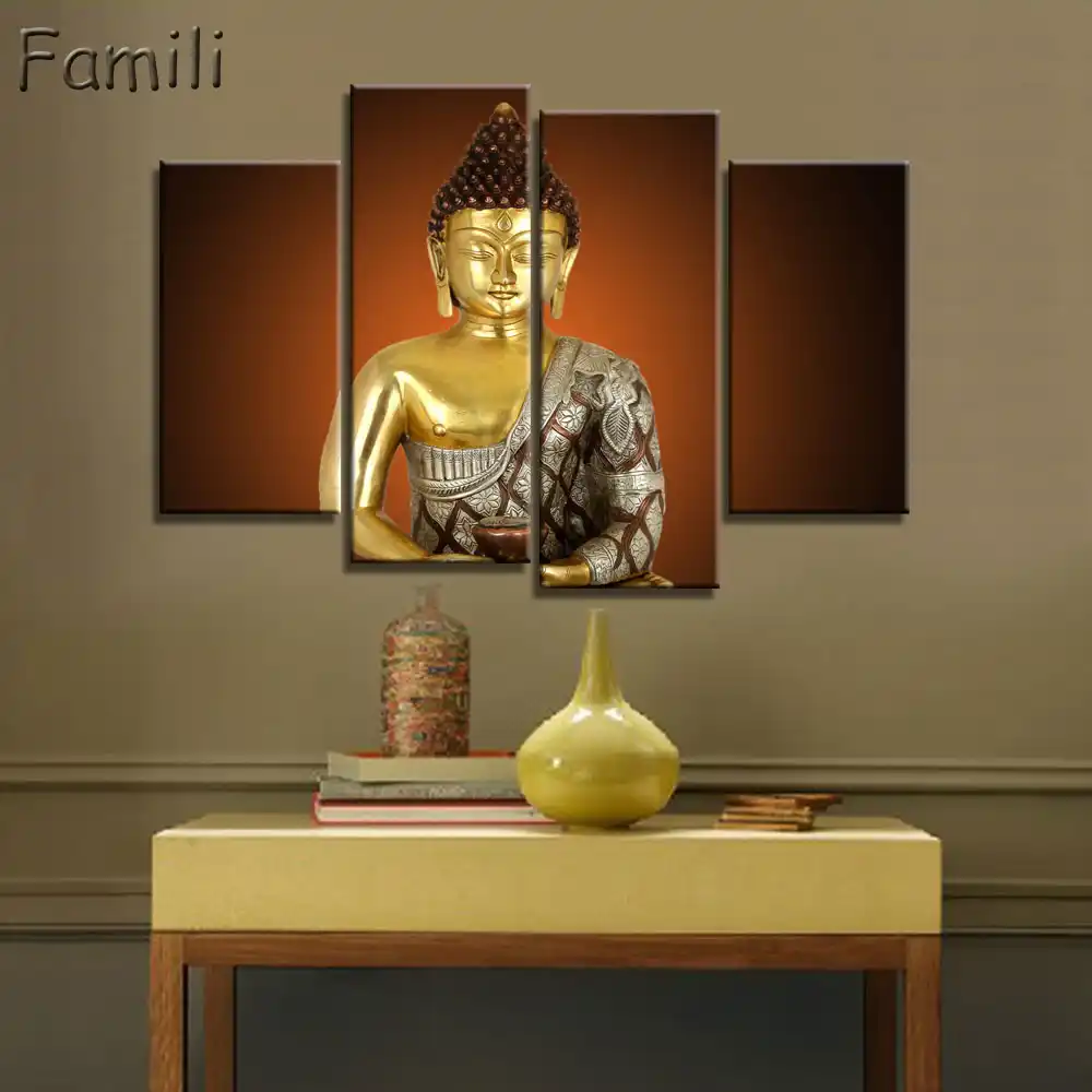 4 Panel Abstract Printed Buddhism Lord Buddha Painting Canvas Art Buda  Picture Paintings Cuadros For Living Room Unframed|buddha painting|canvas  artbuddha paintings canvas - AliExpress