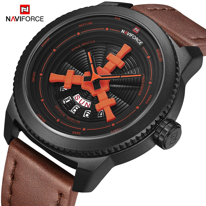 Часы наручные NAVIFORCE мужские спортивные модные водонепроницаемые с кожаным