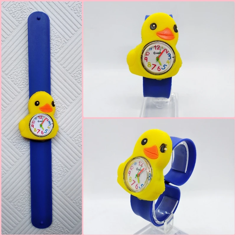 Лидер продаж, детские часы для мальчиков и девочек, детские часы в подарок с изображением маленькой желтой утки, силиконовые клейкие ленты