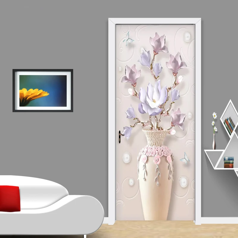 3D наклейка s Современная рельефная ваза цветы наклейка на дверь настенная бумага для гостиной столовой домашний Декор наклейки ПВХ водонепроницаемая паста