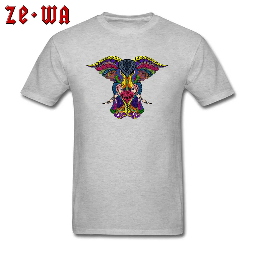 MK Tribal Elephant Colored Pure Cotton T Shirt for Men Design Top T-shirts Custom 2018 Newest O-Neck Tops Tees Short Sleeve MK Tribal Elephant Colored grey