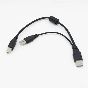 

USB 2.0 A Male to B Male AM-BM with Power Y Cable Dual Double USB A to Single Printer USB B for Portable HDD Enclosure 30cm 1FT