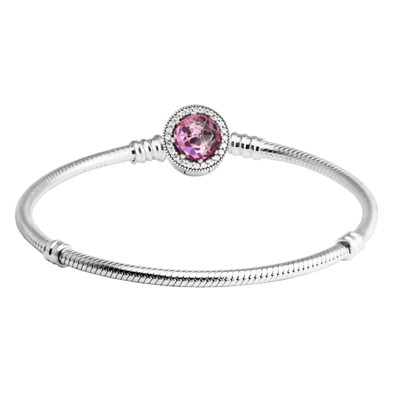 

CKK Fandola Snake Bracelet 100% 925 Sterling Silver Pink Crystal Clasp Bracelets for Women Fit Charm Beads Diy PCB002