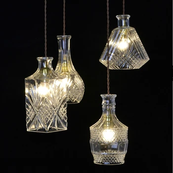 

4 heads modern winebottle glass pendant light personality american style Pendant lamp Led lamp