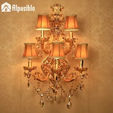 Современные большие хрустальные Настенные светильники 5 световых антикварных золотых цветов винтажное бра настенный светильник хрустальный настенный кронштейн бюстгальтер кровать освещение