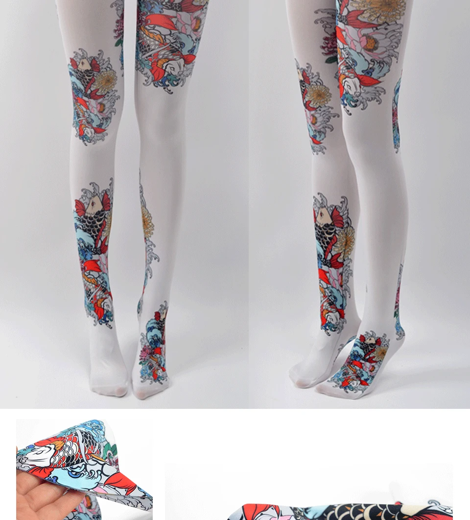 Оригинальные носки в этническом стиле Харадзюку с изображением карпа, благоприятным рисунком татуировки, весенне-осенние цветные хлопковые колготки сиамские