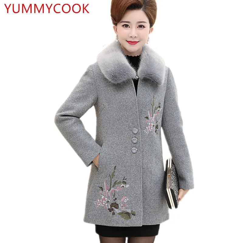D'âge Hiver Gray red Broderie Yummycook Single A157 Vêtements Femmes Col light Épaississement breasted Laine Lâche Moyen Veste Purple De Fourrure dark Automne Purple wUUqET