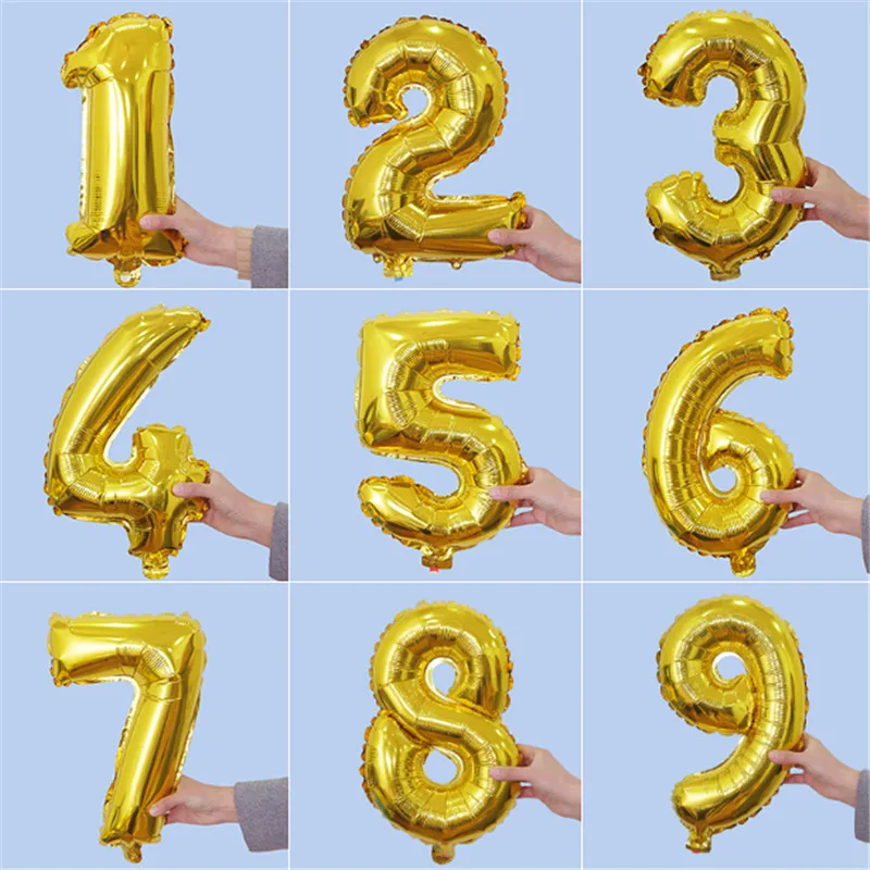 32 дюймовые Золотые/Серебристые шары на день рождения цифры фольга гелиевые